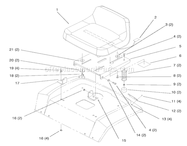 Seat Diagram and Parts List for 72102 8900001-8900399 - 1998 Toro Lawn Tractor