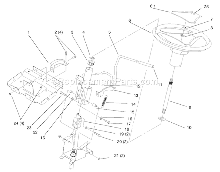Steering Wheel and Tilt Diagram and Parts List for 72102 8900001-8900399 - 1998 Toro Lawn Tractor