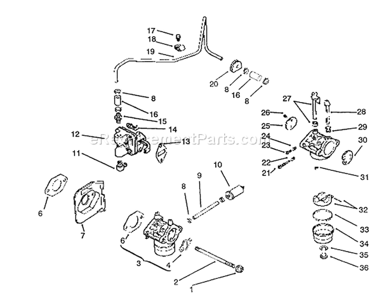 Fuel System Diagram and Parts List for 72083 4900001-4999999 - 1994 Toro Lawn Tractor