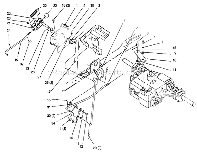 Gear Shift Linkage Diagram and Parts List for 72083 4900001-4999999 - 1994 Toro Lawn Tractor