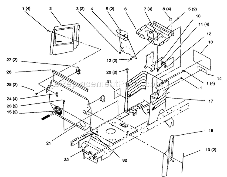 Hoodstand And Firewall Diagram and Parts List for 72083 4900001-4999999 - 1994 Toro Lawn Tractor