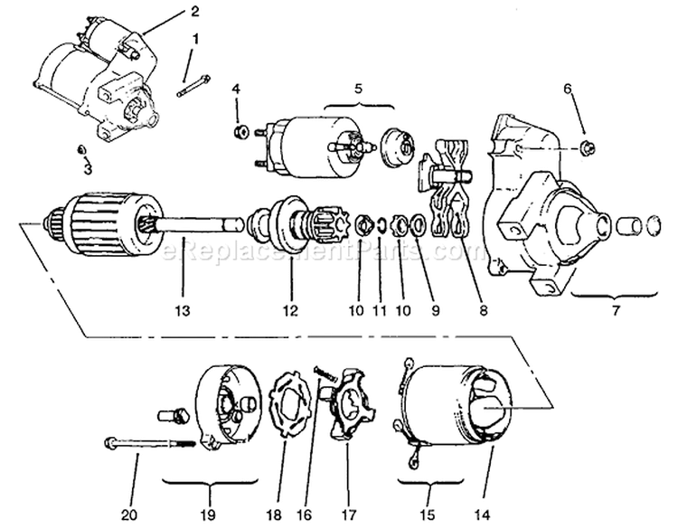 Starting System Diagram and Parts List for 72083 4900001-4999999 - 1994 Toro Lawn Tractor