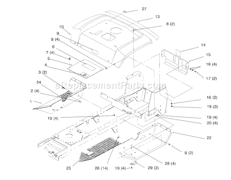Fender And Footrest Diagram and Parts List for 72062 5900001-5900227 - 1995 Toro Lawn Tractor