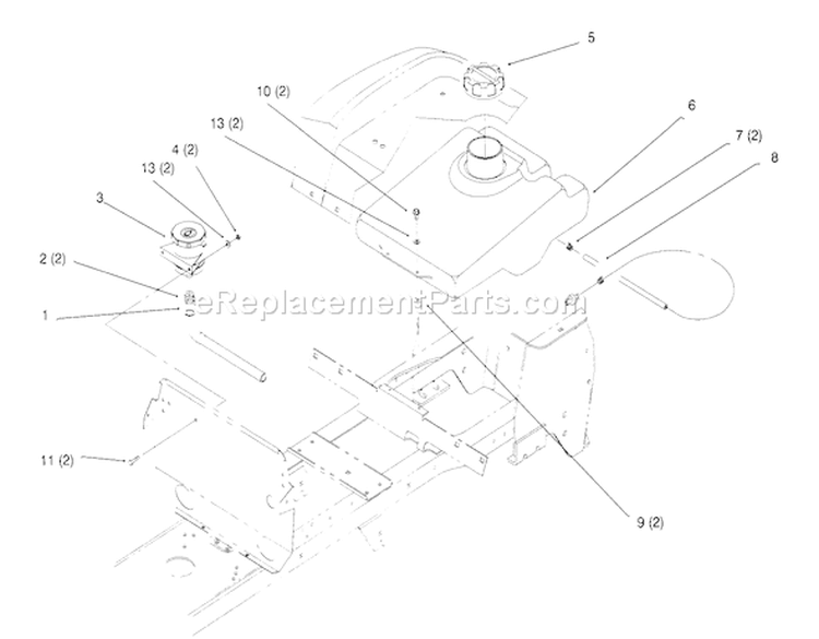 Fuel Tank And Hydro Reservoir Diagram and Parts List for 72062 5900001-5900227 - 1995 Toro Lawn Tractor
