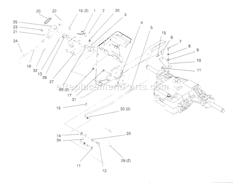 Gear Shift Linkage Diagram and Parts List for 72062 5900001-5900227 - 1995 Toro Lawn Tractor