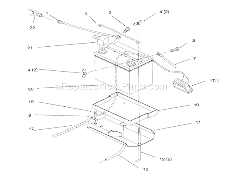 Battery Diagram and Parts List for 72062 5900001-5900227 - 1995 Toro Lawn Tractor