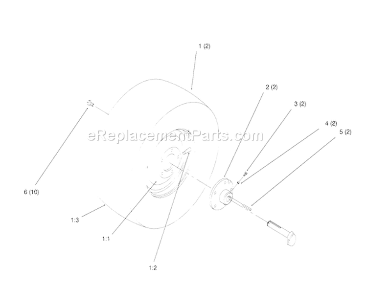 Rear Wheel Diagram and Parts List for 72062 5900001-5900227 - 1995 Toro Lawn Tractor