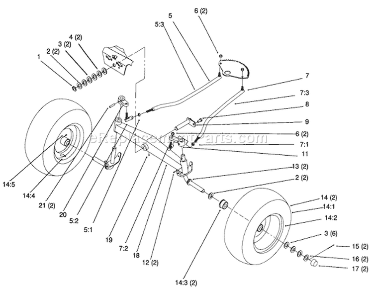 Front Axle Diagram and Parts List for 72103 5900601-5999999 - 1995 Toro Lawn Tractor