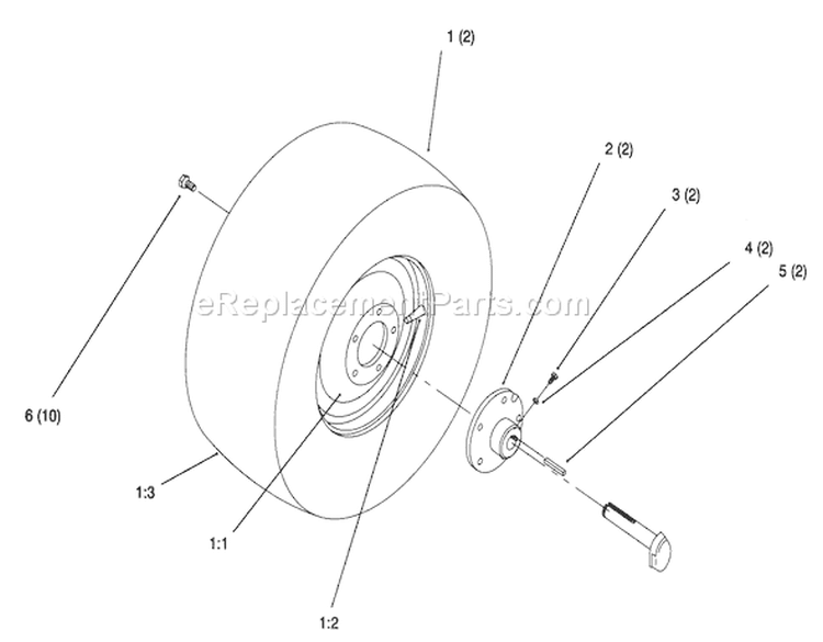 Rear Wheel Diagram and Parts List for 72103 5900601-5999999 - 1995 Toro Lawn Tractor