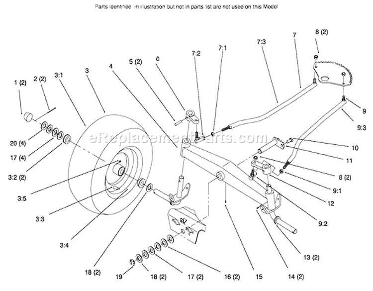 Front Axle Diagram and Parts List for 72085 6900001-6999999 - 1996 Toro Lawn Tractor