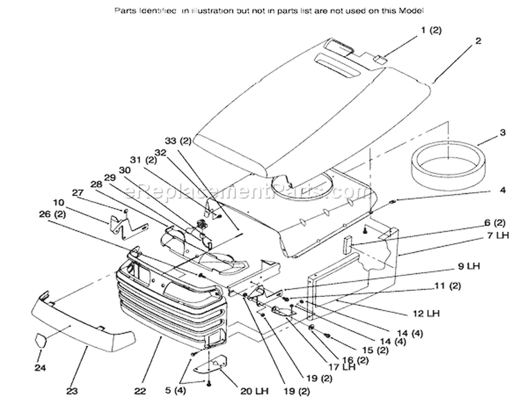 Hood And Grill Diagram and Parts List for 72085 6900001-6999999 - 1996 Toro Lawn Tractor