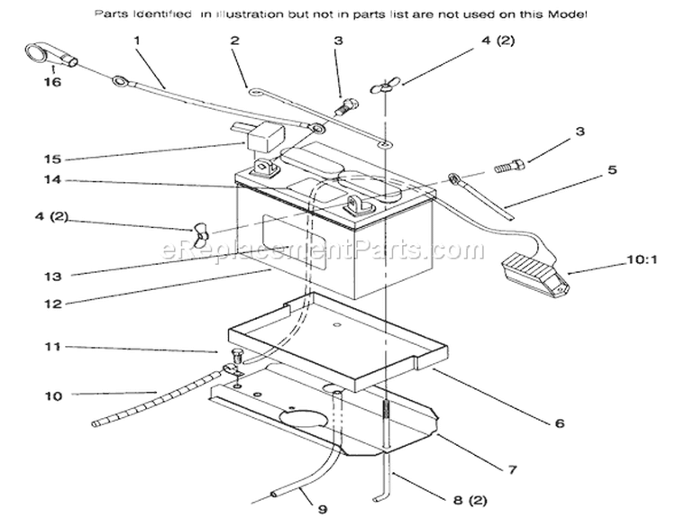 Battery Diagram and Parts List for 72085 6900001-6999999 - 1996 Toro Lawn Tractor