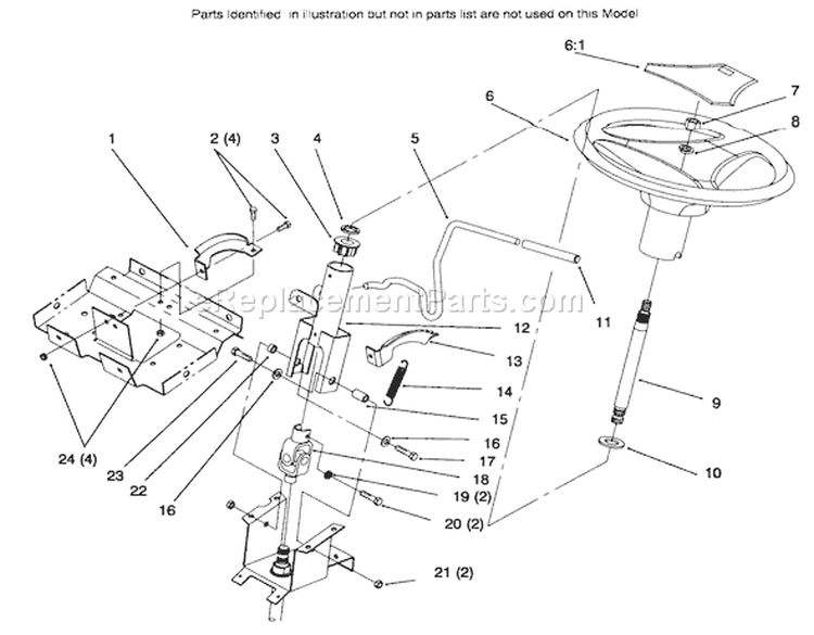 Steering Wheel And Tilt Diagram and Parts List for 72085 6900001-6999999 - 1996 Toro Lawn Tractor