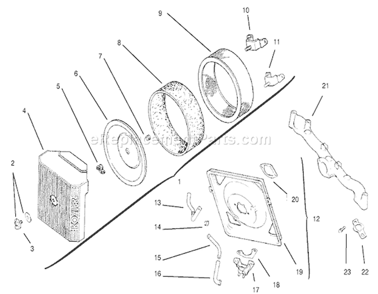 Air Intake/filtration Diagram and Parts List for 72085 7900001-7999999 - 1997 Toro Lawn Tractor