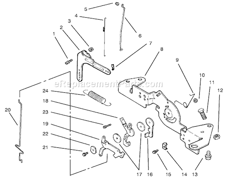 Engine Controls Diagram and Parts List for 72085 7900001-7999999 - 1997 Toro Lawn Tractor