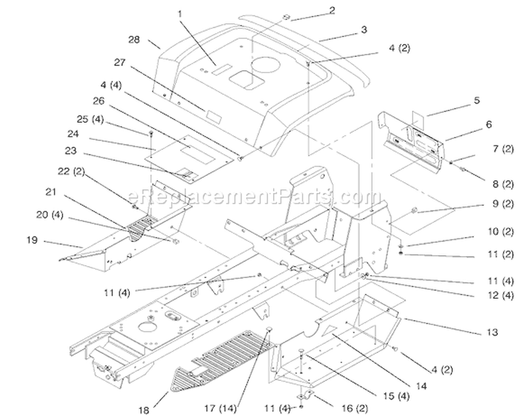 Fender And Footrest Diagram and Parts List for 72085 7900001-7999999 - 1997 Toro Lawn Tractor