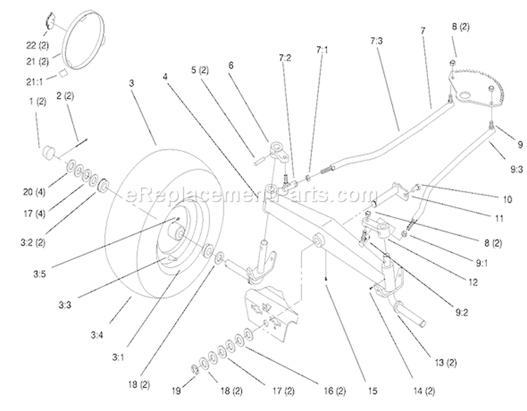 Front Axle Diagram and Parts List for 72085 7900001-7999999 - 1997 Toro Lawn Tractor