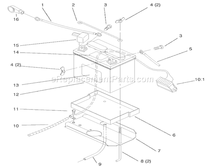 Battery Diagram and Parts List for 72085 7900001-7999999 - 1997 Toro Lawn Tractor