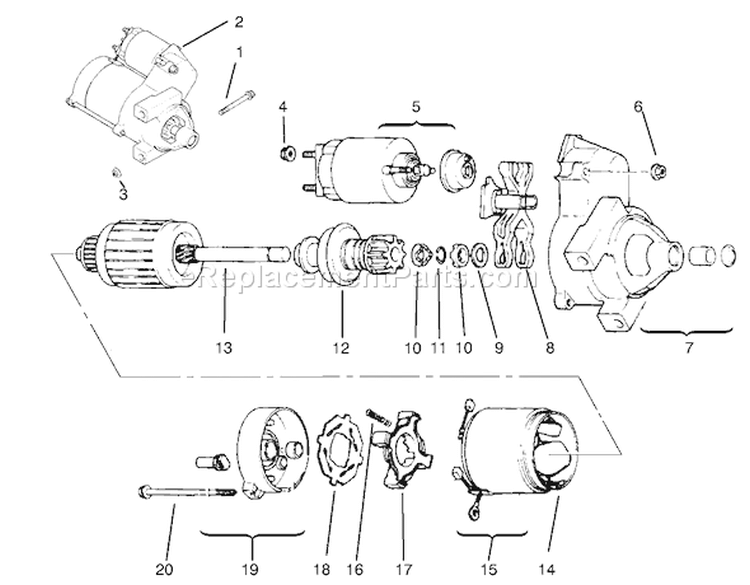 Starting System Diagram and Parts List for 72085 7900001-7999999 - 1997 Toro Lawn Tractor