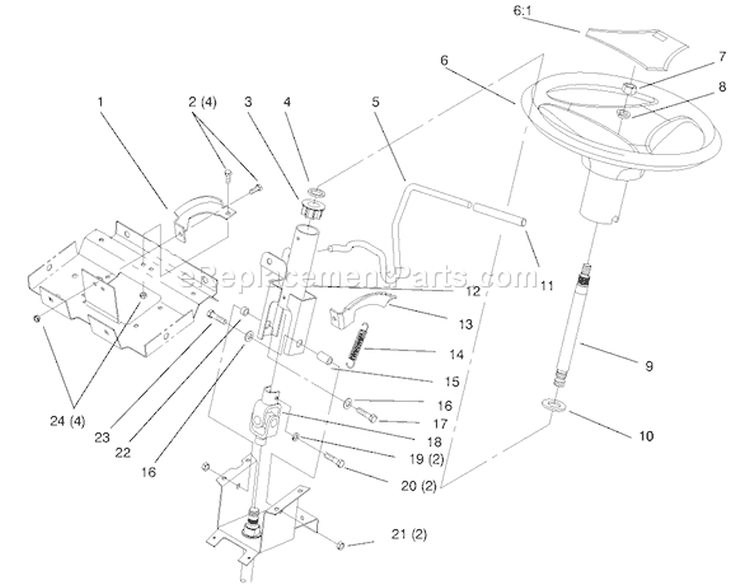 Steering Wheel And Tilt Diagram and Parts List for 72085 7900001-7999999 - 1997 Toro Lawn Tractor