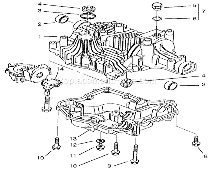 Transaxle Case Diagram and Parts List for 72085 7900001-7999999 - 1997 Toro Lawn Tractor