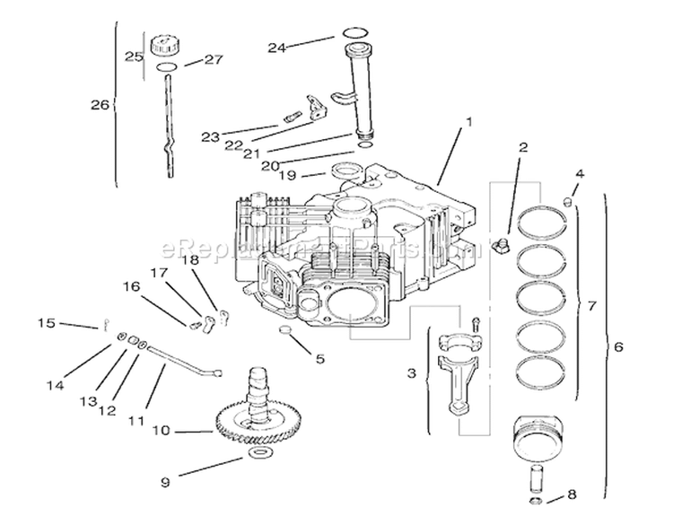 Crankcase Diagram and Parts List for 72085 8900400-8999999 - 1998 Toro Lawn Tractor