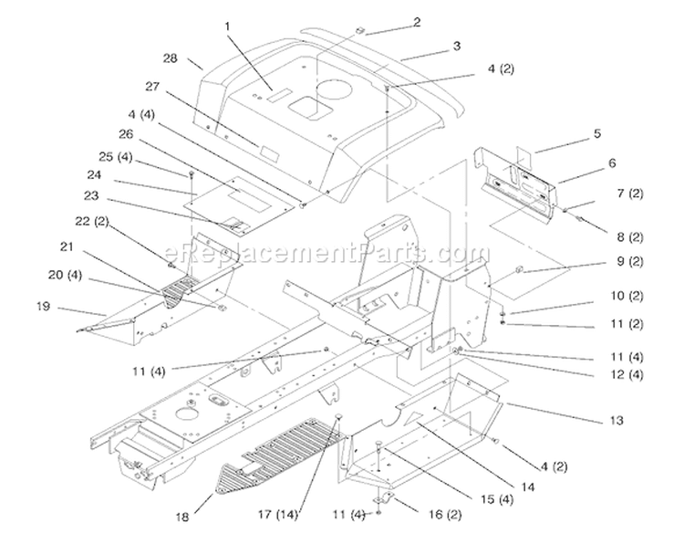 Fender And Footrest Diagram and Parts List for 72085 8900400-8999999 - 1998 Toro Lawn Tractor