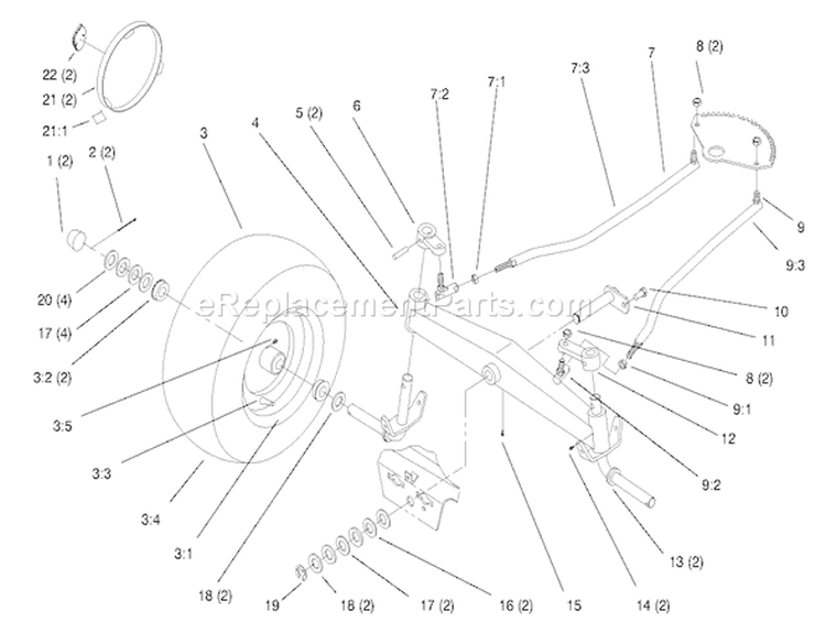Front Axle Diagram and Parts List for 72085 8900400-8999999 - 1998 Toro Lawn Tractor