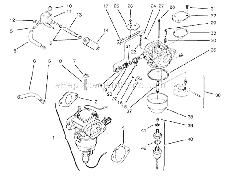 Fuel System Diagram and Parts List for 72085 8900400-8999999 - 1998 Toro Lawn Tractor