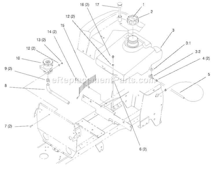 Fuel Tank And Hydro Reservoir Diagram and Parts List for 72085 8900400-8999999 - 1998 Toro Lawn Tractor