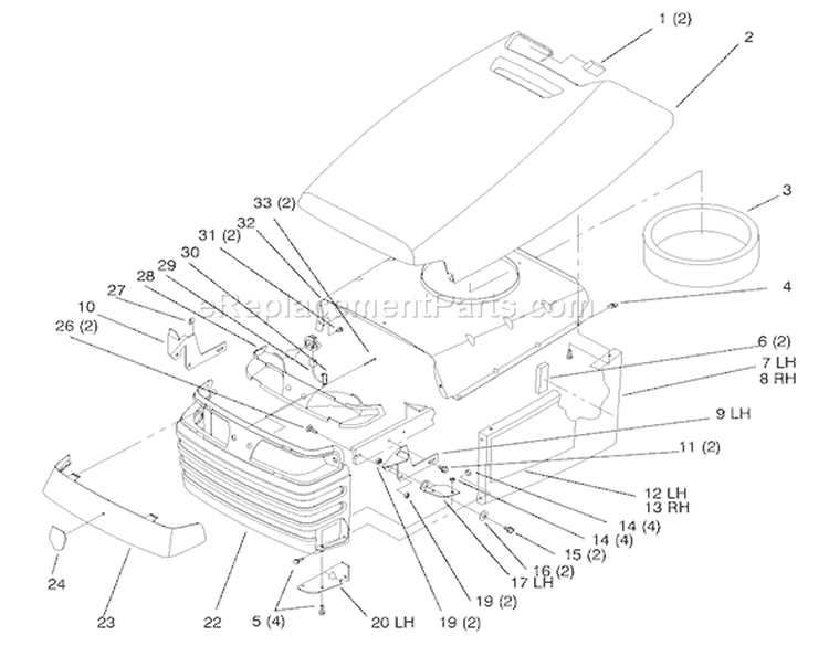 Hood And Grill Diagram and Parts List for 72085 8900400-8999999 - 1998 Toro Lawn Tractor