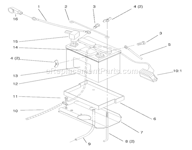 Battery Diagram and Parts List for 72085 8900400-8999999 - 1998 Toro Lawn Tractor