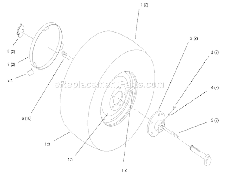 Rear Wheel Diagram and Parts List for 72085 8900400-8999999 - 1998 Toro Lawn Tractor