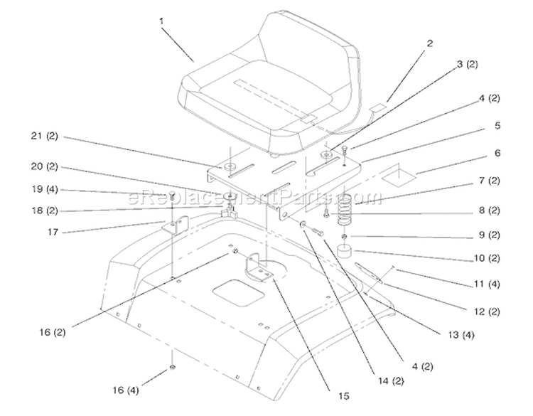 Seat Diagram and Parts List for 72085 8900400-8999999 - 1998 Toro Lawn Tractor