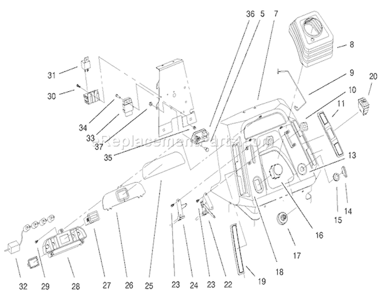 Dash Assembly Diagram and Parts List for 72086 9900001-9999999 - 1999 Toro Lawn Tractor