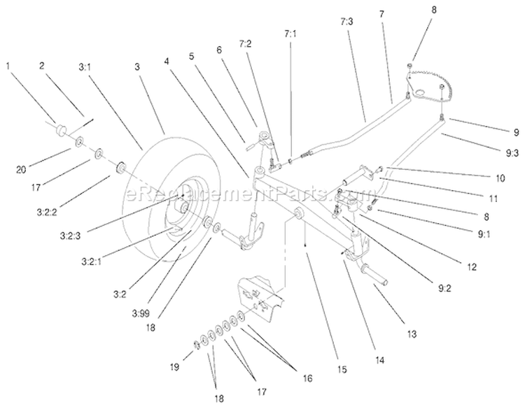 Front Axle Assembly Diagram and Parts List for 72086 9900001-9999999 - 1999 Toro Lawn Tractor