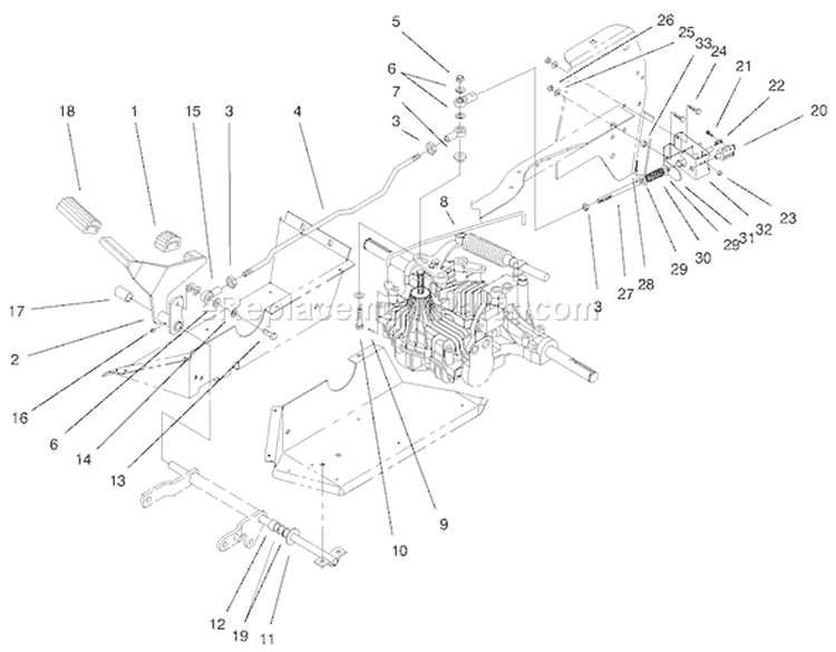 Hydro Controls Assembly Diagram and Parts List for 72086 9900001-9999999 - 1999 Toro Lawn Tractor