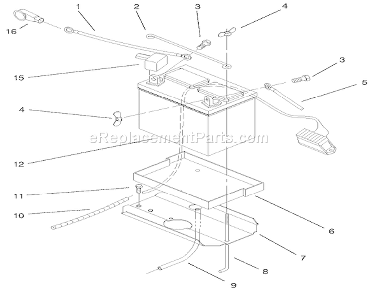 Battery Assembly Diagram and Parts List for 72086 9900001-9999999 - 1999 Toro Lawn Tractor