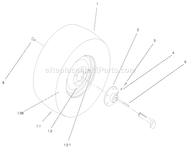 Rear Wheel Assembly Diagram and Parts List for 72086 9900001-9999999 - 1999 Toro Lawn Tractor