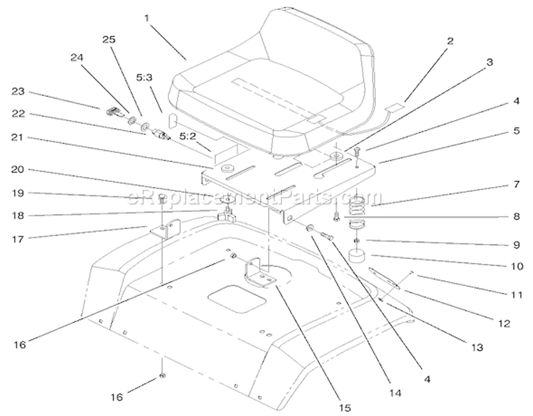 Seat Assembly Diagram and Parts List for 72086 9900001-9999999 - 1999 Toro Lawn Tractor