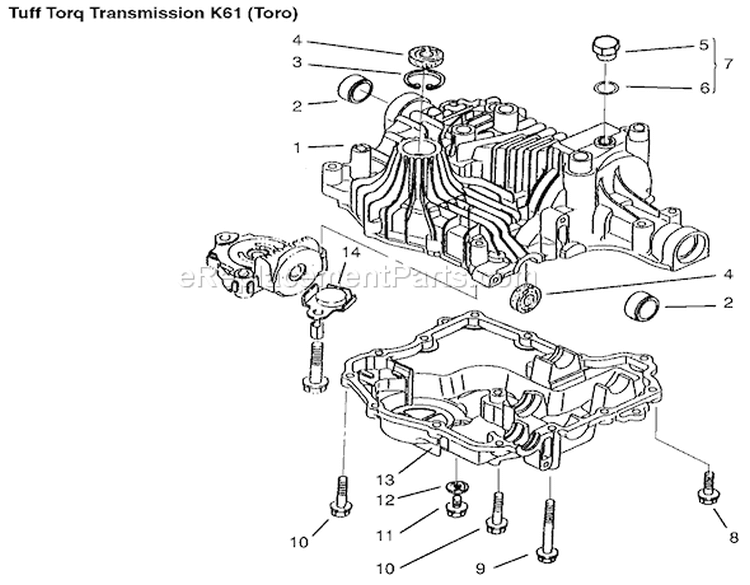Transaxle Case Diagram and Parts List for 72086 9900001-9999999 - 1999 Toro Lawn Tractor