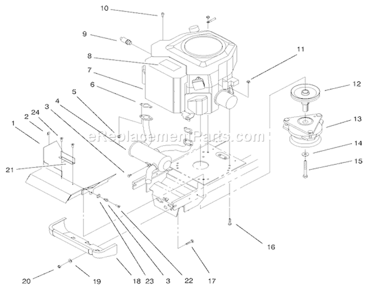 Twin Cyl. Engine, Muffler, & Pto Assembly Diagram and Parts List for 72086 9900001-9999999 - 1999 Toro Lawn Tractor