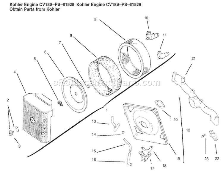 Air Intake/filtration Diagram and Parts List for 72087 200000001-200999999 - 2000 Toro Lawn Tractor