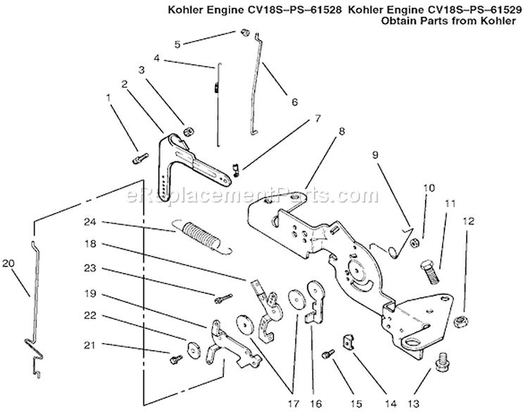 Engine Controls Diagram and Parts List for 72087 200000001-200999999 - 2000 Toro Lawn Tractor