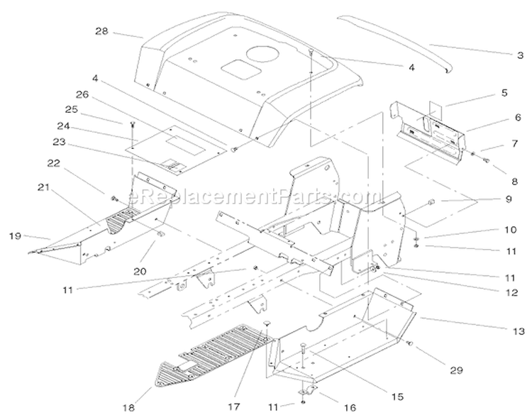 Fender & Footrest Assembly Diagram and Parts List for 72087 200000001-200999999 - 2000 Toro Lawn Tractor