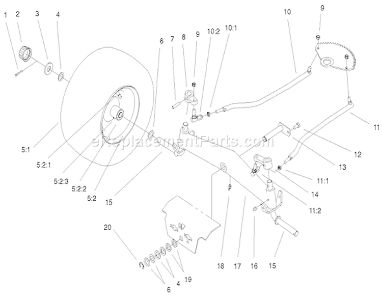 Front Axle Assembly Diagram and Parts List for 72087 200000001-200999999 - 2000 Toro Lawn Tractor