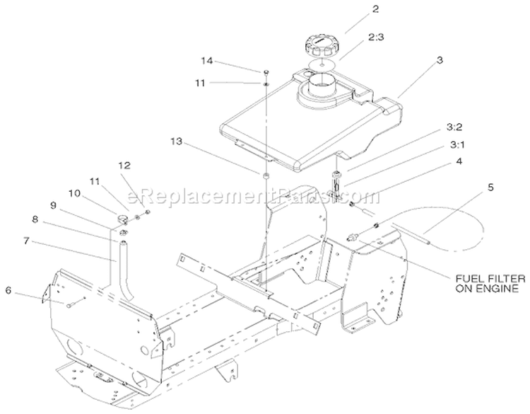 Fuel Tank Assembly Diagram and Parts List for 72087 200000001-200999999 - 2000 Toro Lawn Tractor