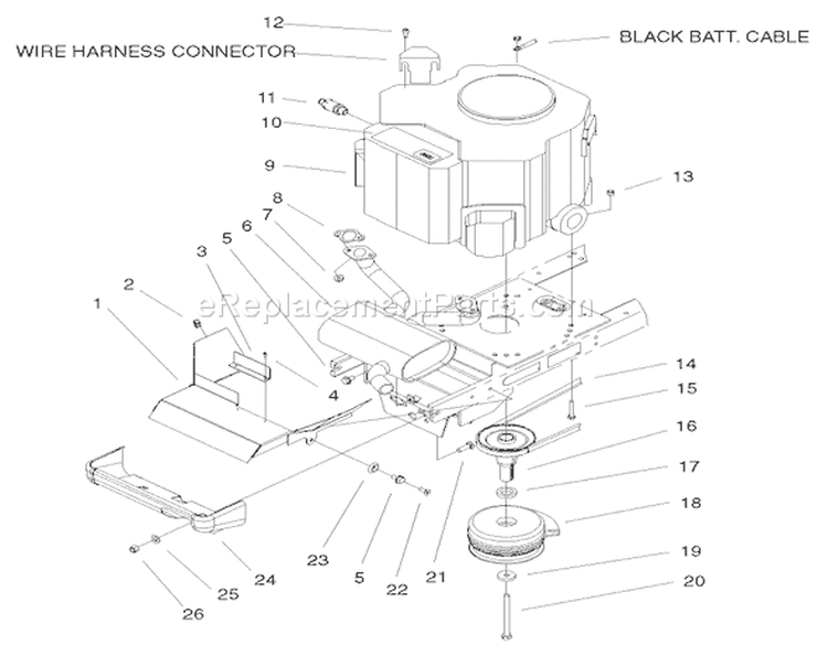 Twin Cylinder Engine, Muffler & Pto Assembly Diagram and Parts List for 72087 200000001-200999999 - 2000 Toro Lawn Tractor