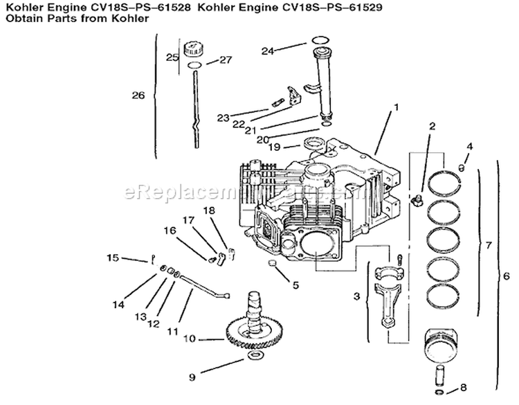 Crankcase Diagram and Parts List for 72087 200000001-200999999 - 2000 Toro Lawn Tractor