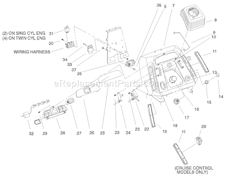 Dash Assembly Diagram and Parts List for 72087 200000001-200999999 - 2000 Toro Lawn Tractor